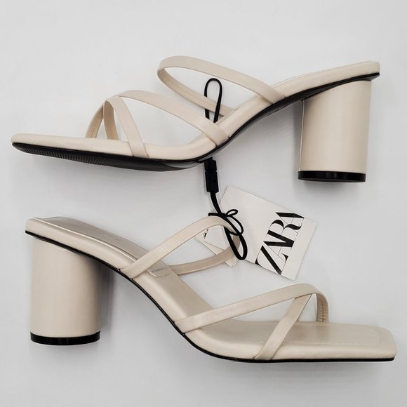 Zara Leather Strappy Heeled Sandals - NWT - Picture 7 of 14
